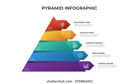 Pyramid infographic template vector with 5 list, options, levels diagram. Layout element for presentation, banner, brochure, etc.