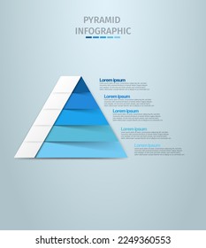 Pyramid infographic template vector with 5 lists, options, and levels diagram. Layout element for presentation, banner, brochure, etc. Vector business template for presentation. 