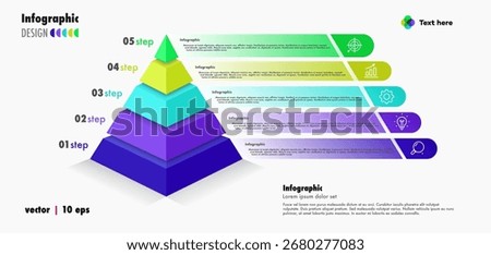 Pyramid infographic template vector 5 step modern 3D style for presentation, start up project, business strategy, theory basic operation, logic analysis
