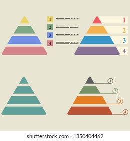 Pyramid infographic. Triangle, diagram, scheme, steps, options, parts, processes. Business strategy, success. 
