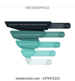 Pyramid Infographics. Funnel Pyramid with 5 charts