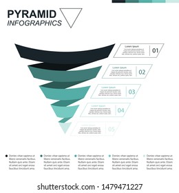 Pyramid Infographics. Funnel Pyramid with 5 charts
