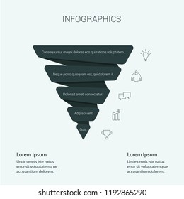 Pyramid Infographics. Funnel business pyramid with 5 charts