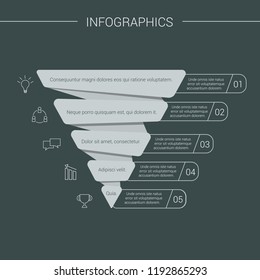 Pyramid Infographics. Funnel business pyramid with 5 charts