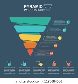 Pyramid Infographics. Funnel business pyramid with 5 charts.