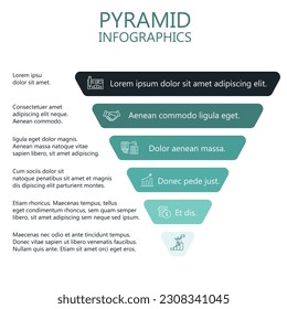 Pyramid Infographics. Funnel business pyramid with 6 charts