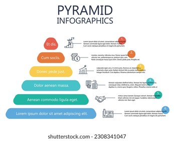 Infografía de la pirámide. Pirámide de negocios de embudo con 6 gráficos