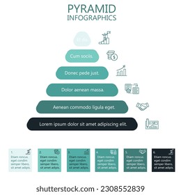 Pyramid Infographics. Funnel business pyramid with 6 charts