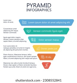 Pyramid Infographics. Funnel business pyramid with 6 charts