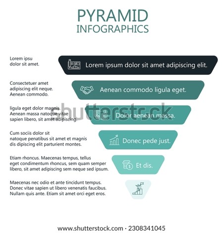 Pyramid Infographics. Funnel business pyramid with 6 charts