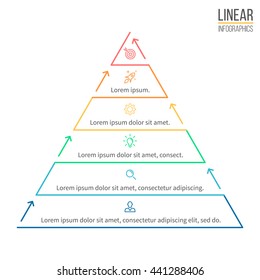 Pyramid for infographics. Linear diagram, chart with 6 steps, levels. Vector element.