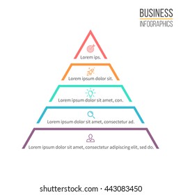 Pyramid for infographics. Minimalistic diagram, chart with 5 steps, levels. Vector design element.