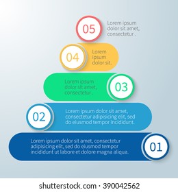 Pyramid for infographics with number options. Diagram, chart with 5 steps, parts, processes. Vector design element.