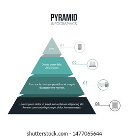 Pyramid Infographics template with 4 options and charts. Vector eps10 illustration.