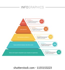 Pyramid Infographics template with 5 options and charts. Vector eps10 illustration.