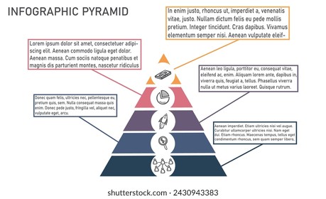 Pyramid Infographics template with 5 options and charts. Vector eps10 illustration.