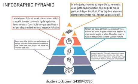 Pyramid Infographics template with 5 options and charts. Vector eps10 illustration.
