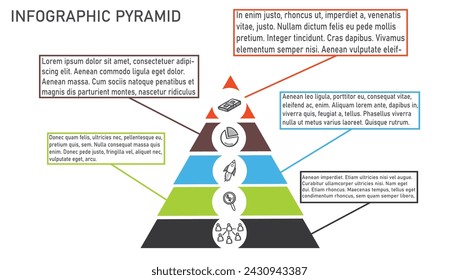 Pyramid Infographics template with 5 options and charts. Vector eps10 illustration.