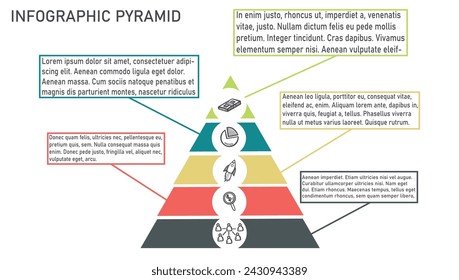 Plantilla de infografía piramidal con 5 opciones y gráficos. Ilustración del vector eps10.