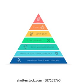 Pyramid Infographics. Triangle diagram, chart with 7 steps, options, parts, processes.