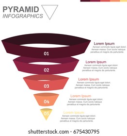 Pyramid Infographics upside down, with 5 layers