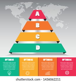 pyramid infograpics with 4 options or steps. for business concept. Can be used for business or education presentations banner, workflow layout, process diagram, flow chart, info graph
vector eps.10