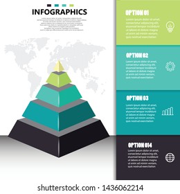 pyramid infograpics with 4 options or steps. for business concept. Can be used for business or education presentations banner, workflow layout, process diagram, flow chart, info graph
vector eps.10