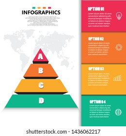 pyramid infograpics with 4 options or steps. for business concept. Can be used for business or education presentations banner, workflow layout, process diagram, flow chart, info graph
vector eps.10