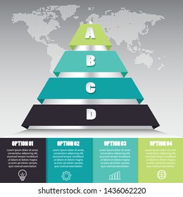 pyramid infograpics with 4 options or steps. for business concept. Can be used for business or education presentations banner, workflow layout, process diagram, flow chart, info graph
vector eps.10