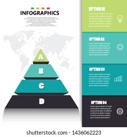 pyramid infograpics with 4 options or steps. for business concept. Can be used for business or education presentations banner, workflow layout, process diagram, flow chart, info graph
vector eps.10