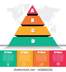 pyramid infograpics with 4 options or steps. for business concept. Can be used for business or education presentations banner, workflow layout, process diagram, flow chart, info graph
vector eps.10