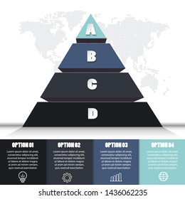 pyramid infograpics with 4 options or steps. for business concept. Can be used for business or education presentations banner, workflow layout, process diagram, flow chart, info graph
vector eps.10
