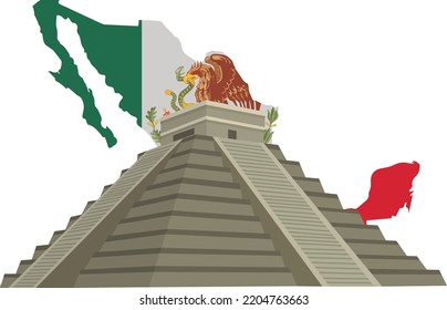 Pyramid isolated on white background, vector illustration.Flag of Mexico.