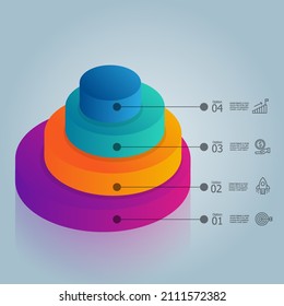 Pyramidenisometrischer Bericht über die Infografik mit Geschäftssymbole 4 Optionen, Vektorgrafik