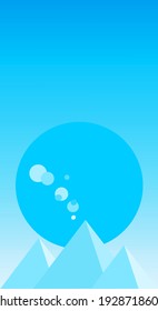 Pyramid landscape illustration  blue flat style with design sun in noon view. Aesthetic summer season background. Banner template for mobile phone screen saver theme, lock screen and wallpaper.