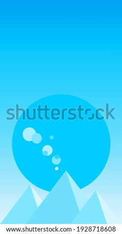Pyramid landscape illustration  blue flat style with design sun in noon view. Aesthetic summer season background. Banner template for mobile phone screen saver theme, lock screen and wallpaper.