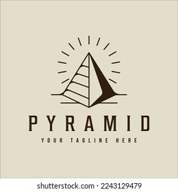 pyramid line art vintage vector illustration template icon graphic design. egypt destination sign or symbol for travel business with sunburst