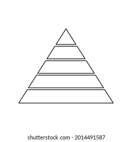 Pyramid line icon for infographics. Triangle outline with 5 levels. Hierarchy design graphic element. Vector isolated on white