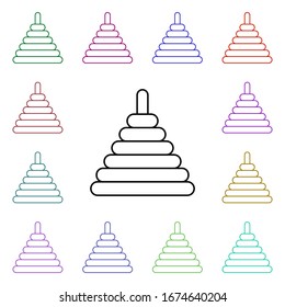 Icono de estilo multicolor de línea pirámide. Línea delgada simple, contorno vectorial de iconos de juguetes para ui y ux, sitio web o aplicación móvil