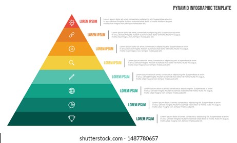 Pyramid Liste Infografik Vorlage Vektor mit 8 Punkten und Symbole. Verwenden Sie, um proportionale, vernetzte oder hierarchische Beziehungen anzuzeigen. Verwenden Sie für Präsentationsfolien, Banner, Broschüren, Flyer.