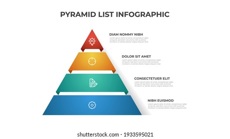 Vector de plantilla infográfica de lista piramidal con 4 capas. Elemento de diseño para presentación, informe, pancarta, etc.