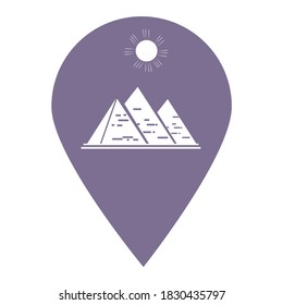 Pyramid location map pin pointer icon. Element of map point for mobile concept and web apps. Icon for website design and app development. Premium Egyptian pyramids, dessert location flat icon sign.