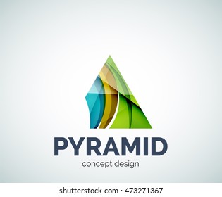 Pyramid logo business branding icon, created with color overlapping elements. Glossy abstract geometric style, single logotype