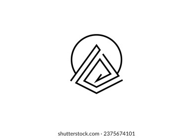 Pyramid logo design with sun background in line art style