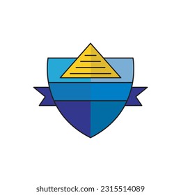 logotipo piramidal con escudo emblemático, logotipo moderno plantilla de señas. estilo de color sólido,