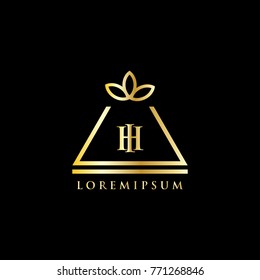 Pyramid Logo with flower letter hi. luxury gold logo. Template vector illustration eps 10