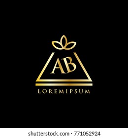 Pyramid Logo with flower. luxury logo. letter ab gold. Template vector illustration eps 10
