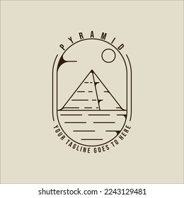 pyramid logo line art vector simple illustration template icon graphic design. egypt destination sign or symbol for travel business with badge typography minimalist concept