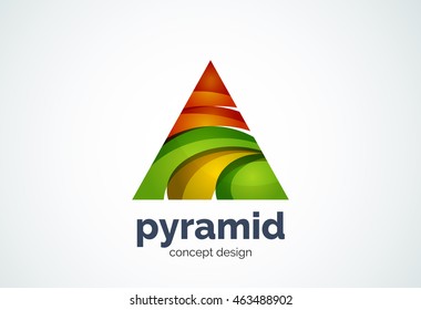 Pyramid logo template, triangle cycle concept - geometric minimal style, created with overlapping curve elements and waves. Corporate identity emblem, abstract business company branding element