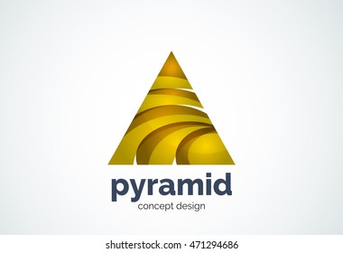 Pyramid logo template, triangle cycle concept - geometric minimal style, created with overlapping curve elements and waves. Corporate identity emblem, abstract business company branding element